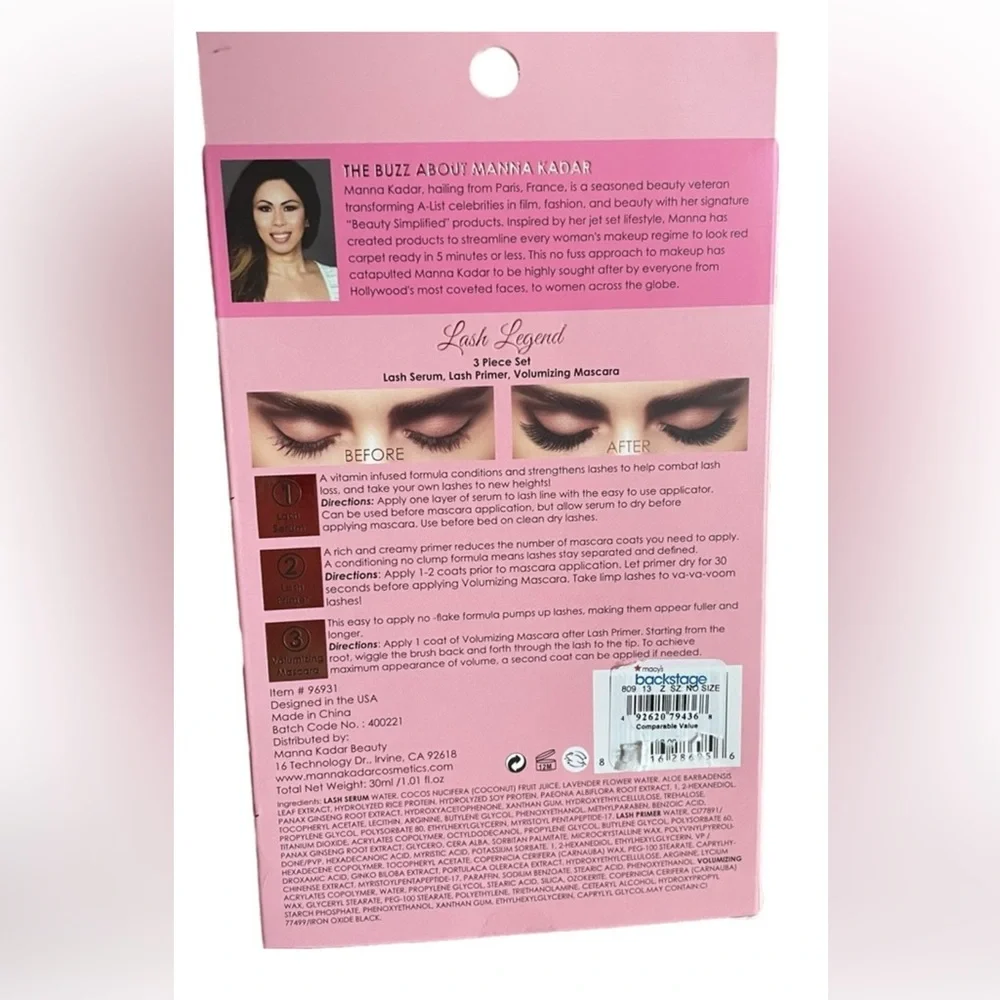 Manna Kadar Beauty Lash Legend 3 Piece Set.